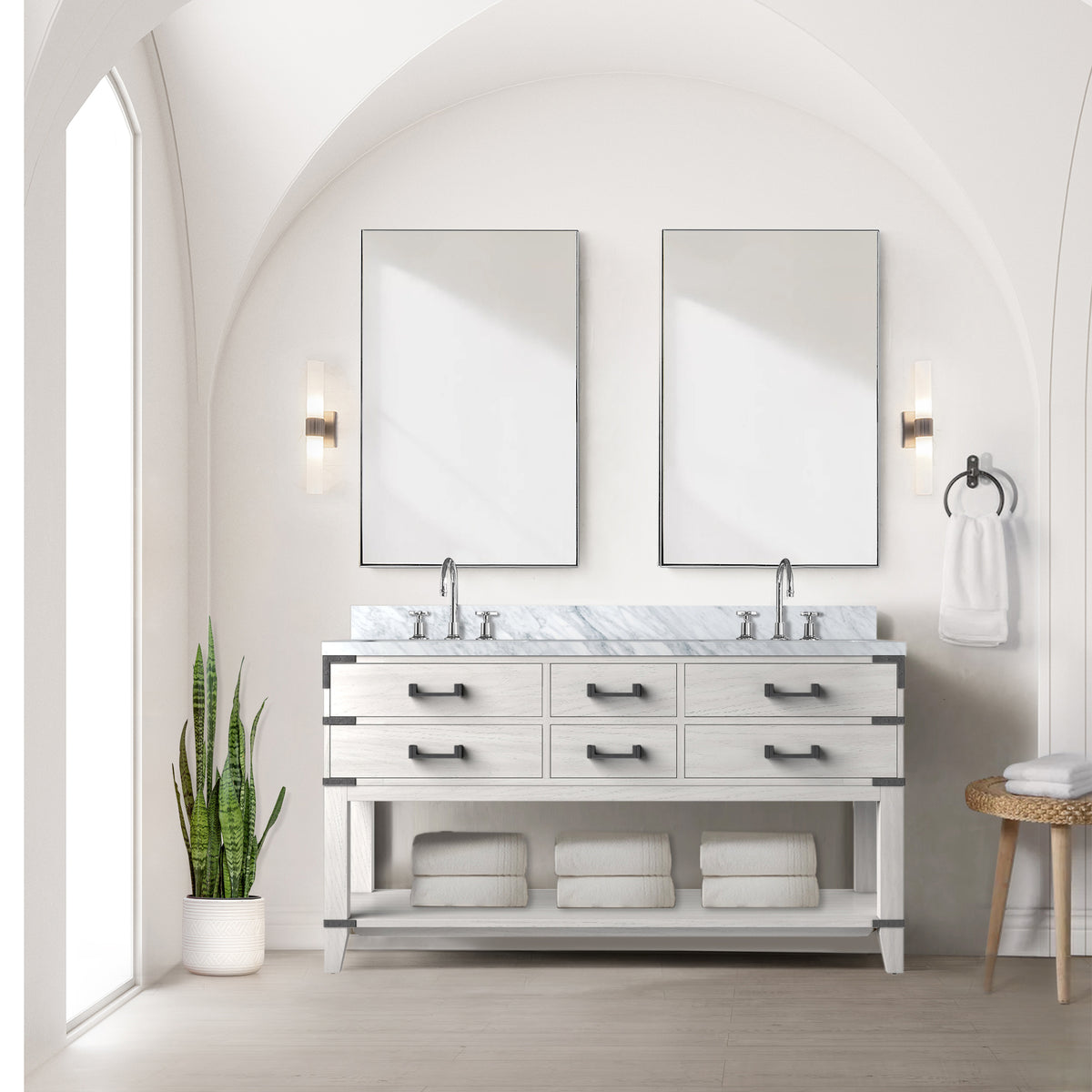 Lexora Norwalk 60 in. White Oak Double Sink Bath Vanity