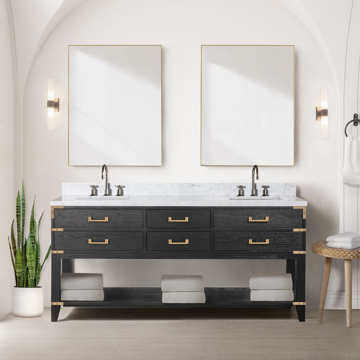 Lexora Norwalk 72 in. Black Oak Double Sink Bath Vanity