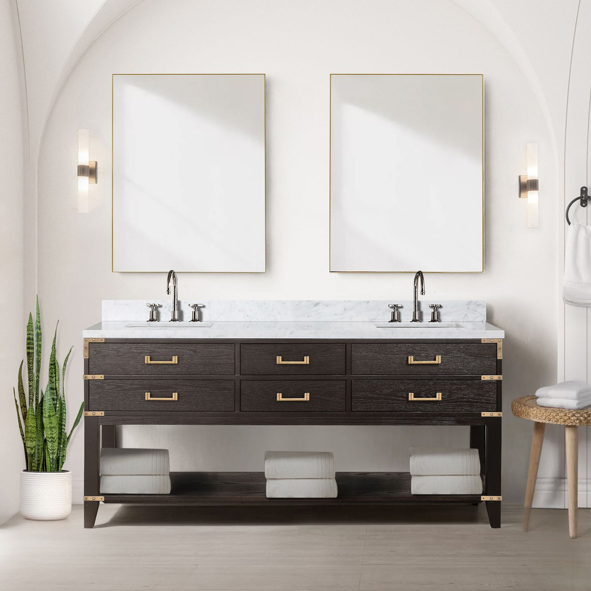 Lexora Norwalk 72 in. Brown Oak Double Sink Bath Vanity
