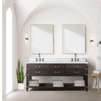 Lexora Norwalk 72 in. Brown Oak Double Sink Bath Vanity
