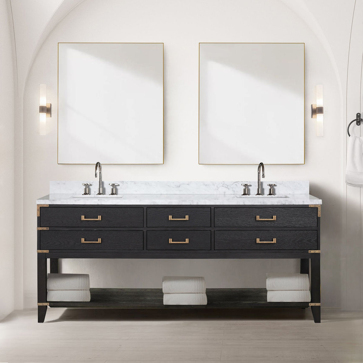 Lexora Norwalk 80 in. Black Oak Double Sink Bath Vanity