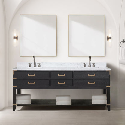 Lexora Norwalk 80 in. Black Oak Double Sink Bath Vanity