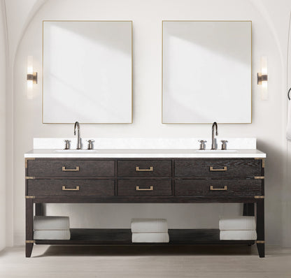 Lexora Norwalk 80 in. Brown Oak Double Sink Bath Vanity