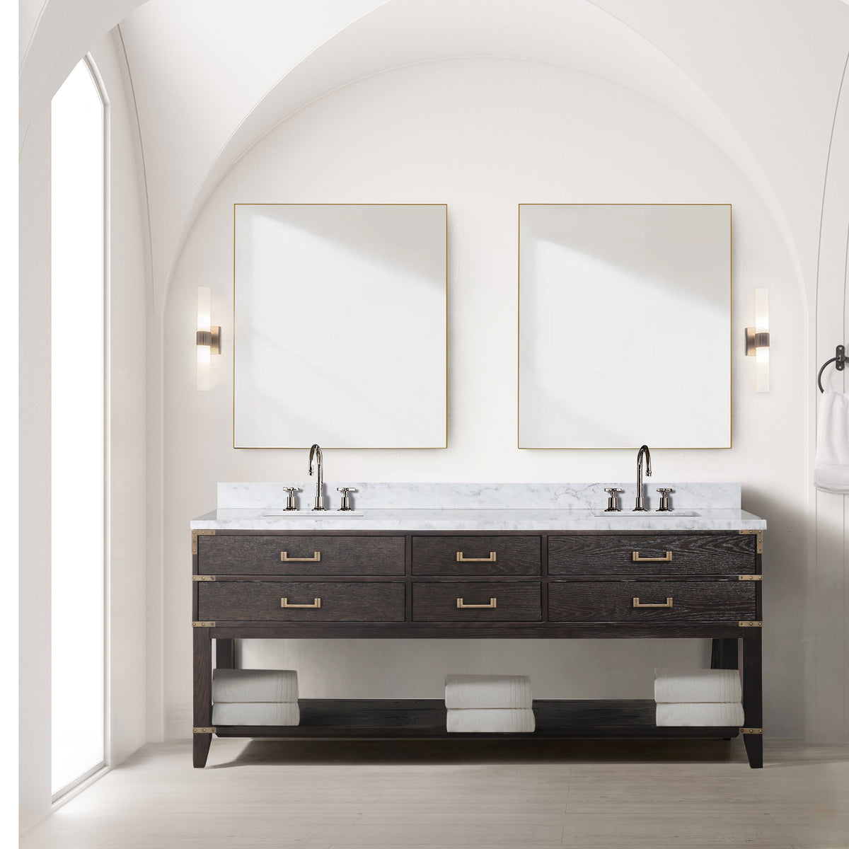 Lexora Norwalk 80 in. Brown Oak Double Sink Bath Vanity