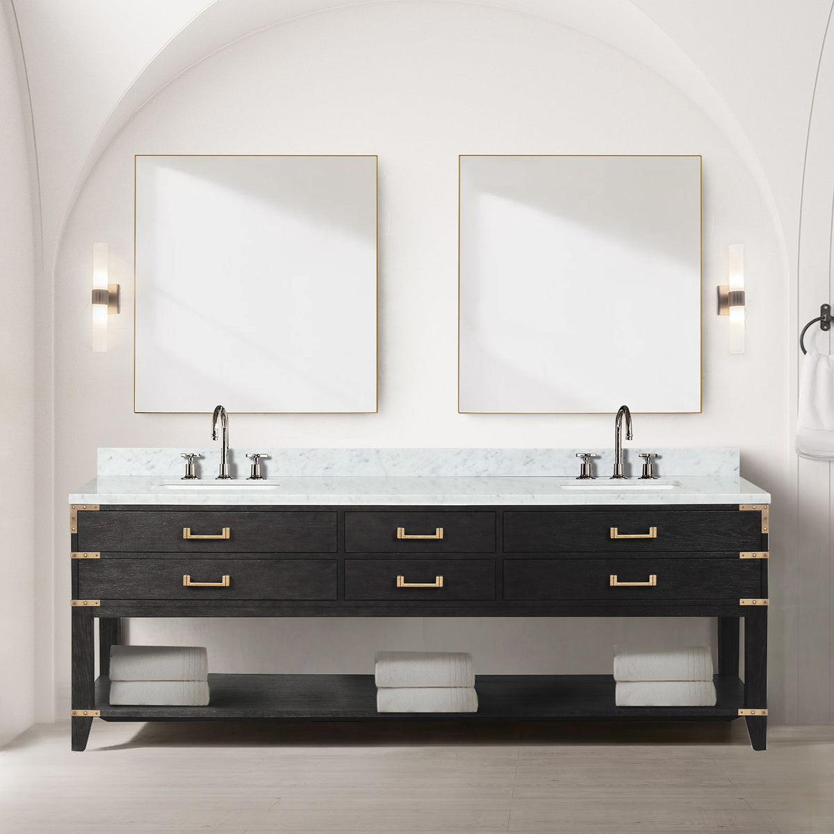 Lexora Norwalk 84 in. Black Oak Double Sink Bath Vanity