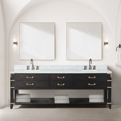Lexora Norwalk 84 in. Black Oak Double Sink Bath Vanity