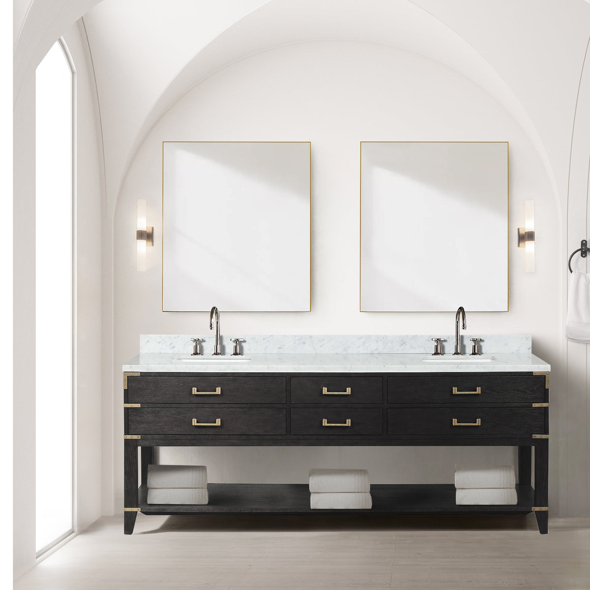 Lexora Norwalk 84 in. Black Oak Double Sink Bath Vanity