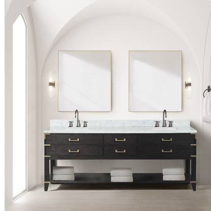 Lexora Norwalk 84 in. Black Oak Double Sink Bath Vanity