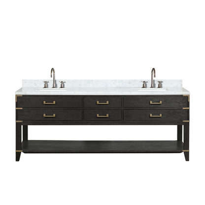 Lexora Norwalk 84 in. Black Oak Double Sink Bath Vanity