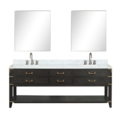 Lexora Norwalk 84 in. Black Oak Double Sink Bath Vanity