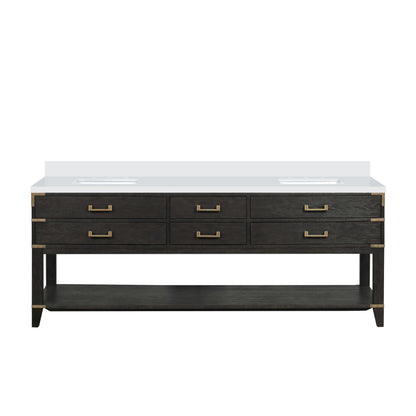 Lexora Norwalk 84 in. Black Oak Double Sink Bath Vanity