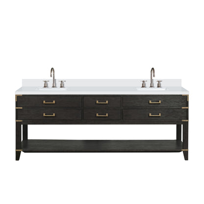 Lexora Norwalk 84 in. Black Oak Double Sink Bath Vanity