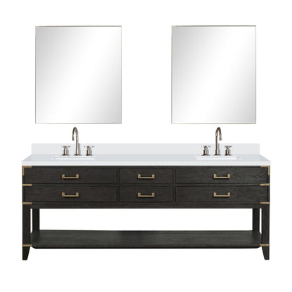 Lexora Norwalk 84 in. Black Oak Double Sink Bath Vanity