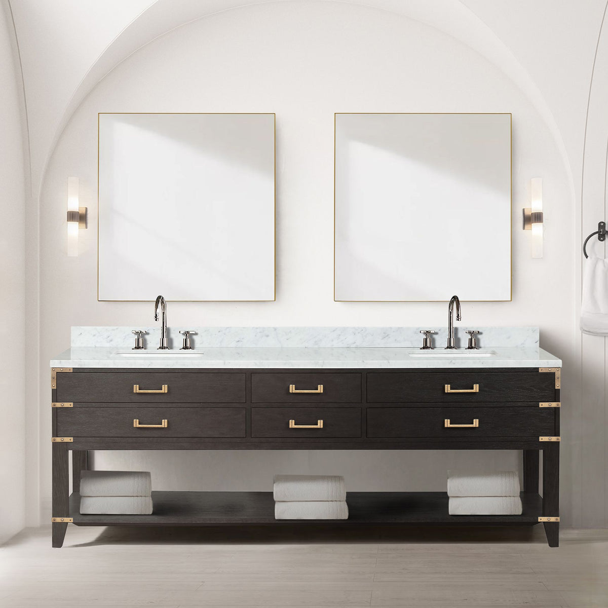 Lexora Norwalk 84 in. Brown Oak Double Sink Bath Vanity