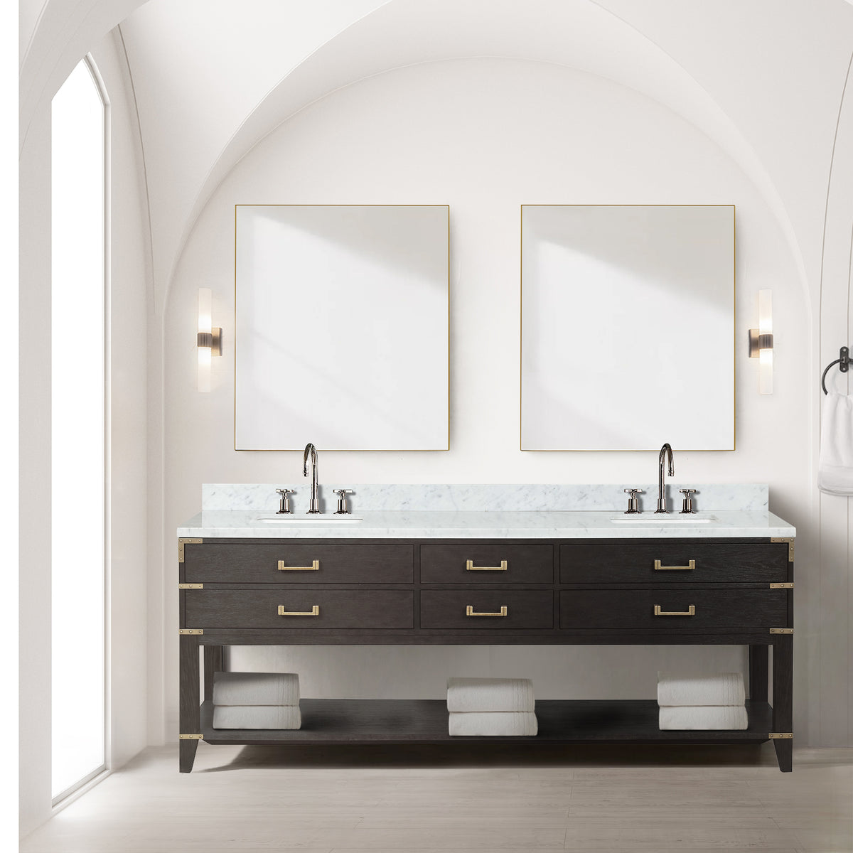 Lexora Norwalk 84 in. Brown Oak Double Sink Bath Vanity
