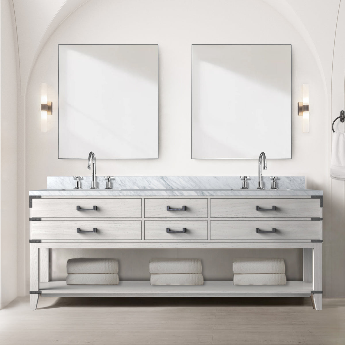 Lexora Norwalk 84 in. White Oak Double Sink Bath Vanity