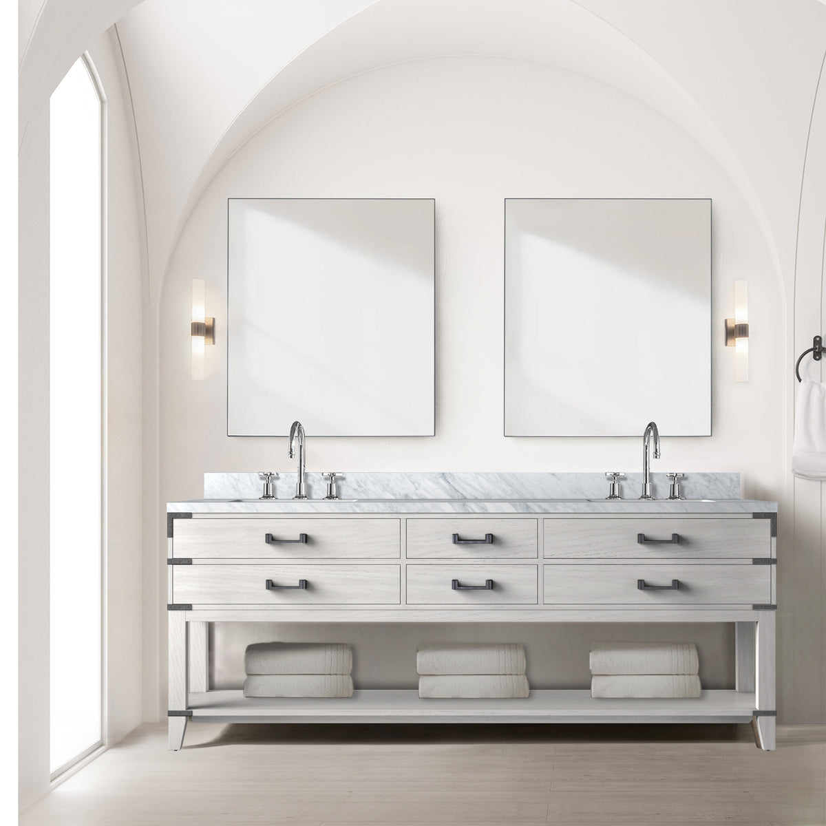Lexora Norwalk 84 in. White Oak Double Sink Bath Vanity