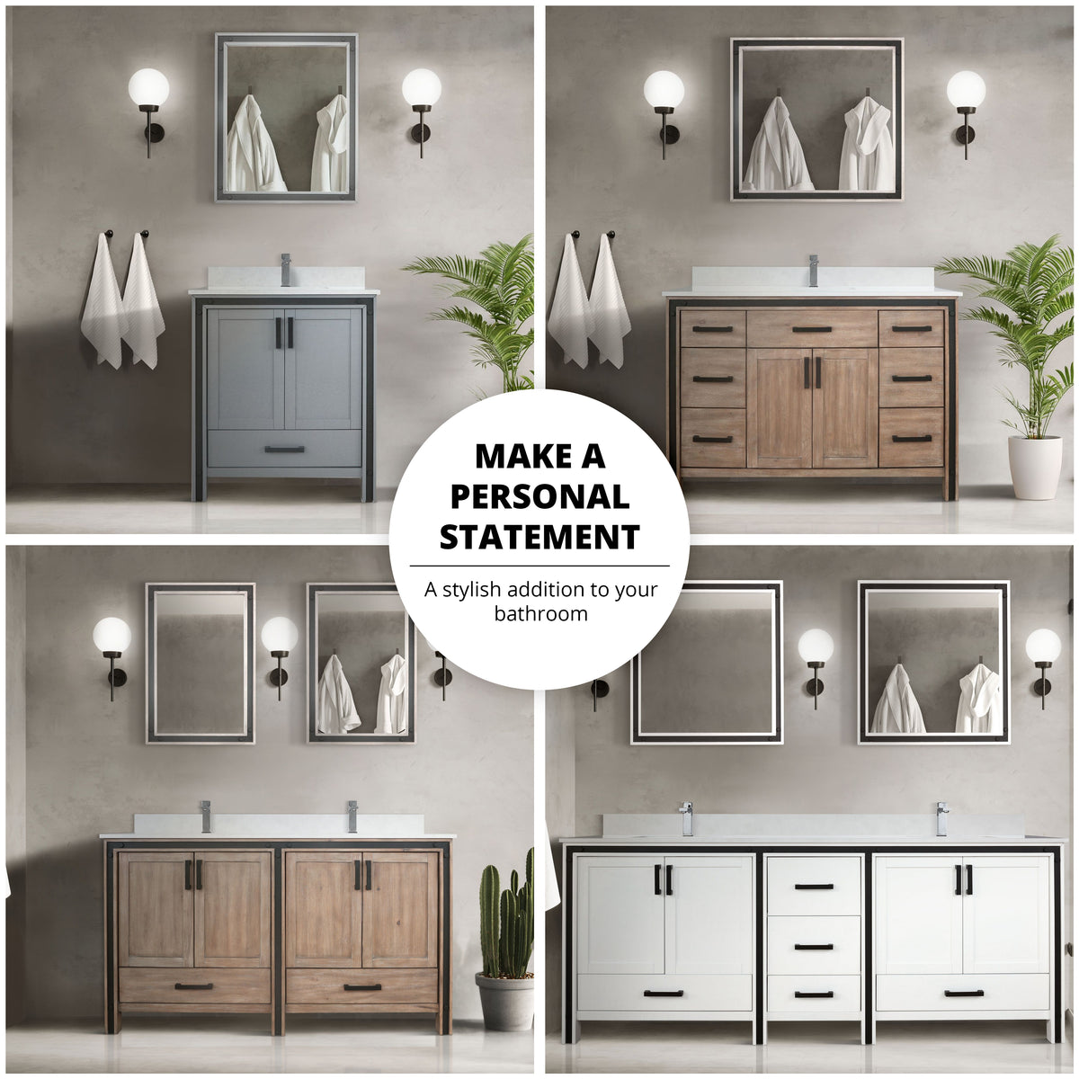 Lexora Ziva 72 in. Dark Grey Double Sink Bath Vanity