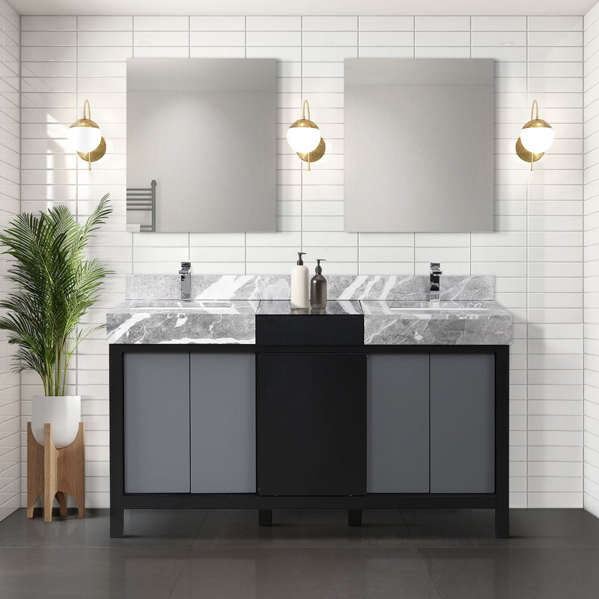 Lexora Zilara 60 in. Black and Grey Double Sink Bath Vanity