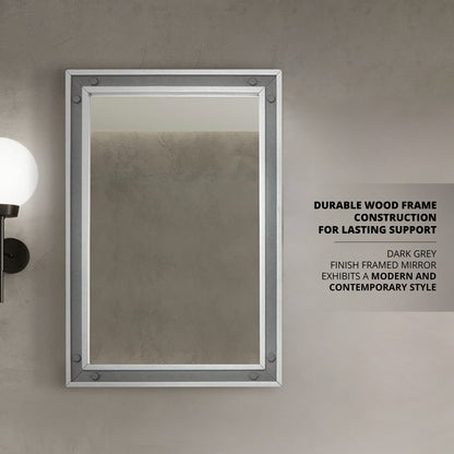 Lexora Ziva 22 in W x 32 in H Dark Grey Mirror with Black Metal Inlay