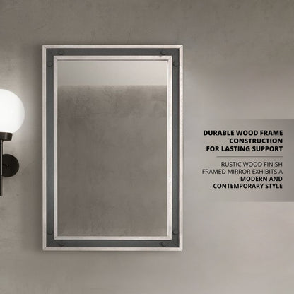 Lexora Ziva 22 in W x 32 in H Rustic Barnwood Mirror with Black Metal Inlay
