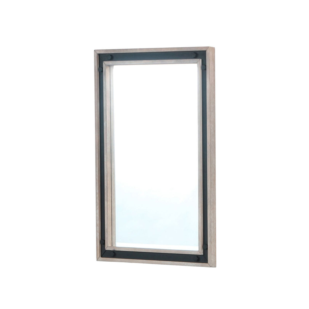 Lexora Ziva 22 in W x 32 in H Rustic Barnwood Mirror with Black Metal Inlay