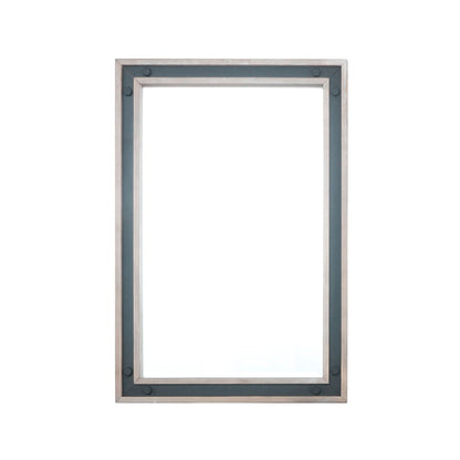 Lexora Ziva 22 in W x 32 in H Rustic Barnwood Mirror with Black Metal Inlay