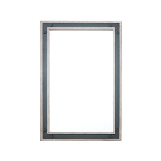 Lexora Ziva 22 in W x 32 in H Rustic Barnwood Mirror with Black Metal Inlay