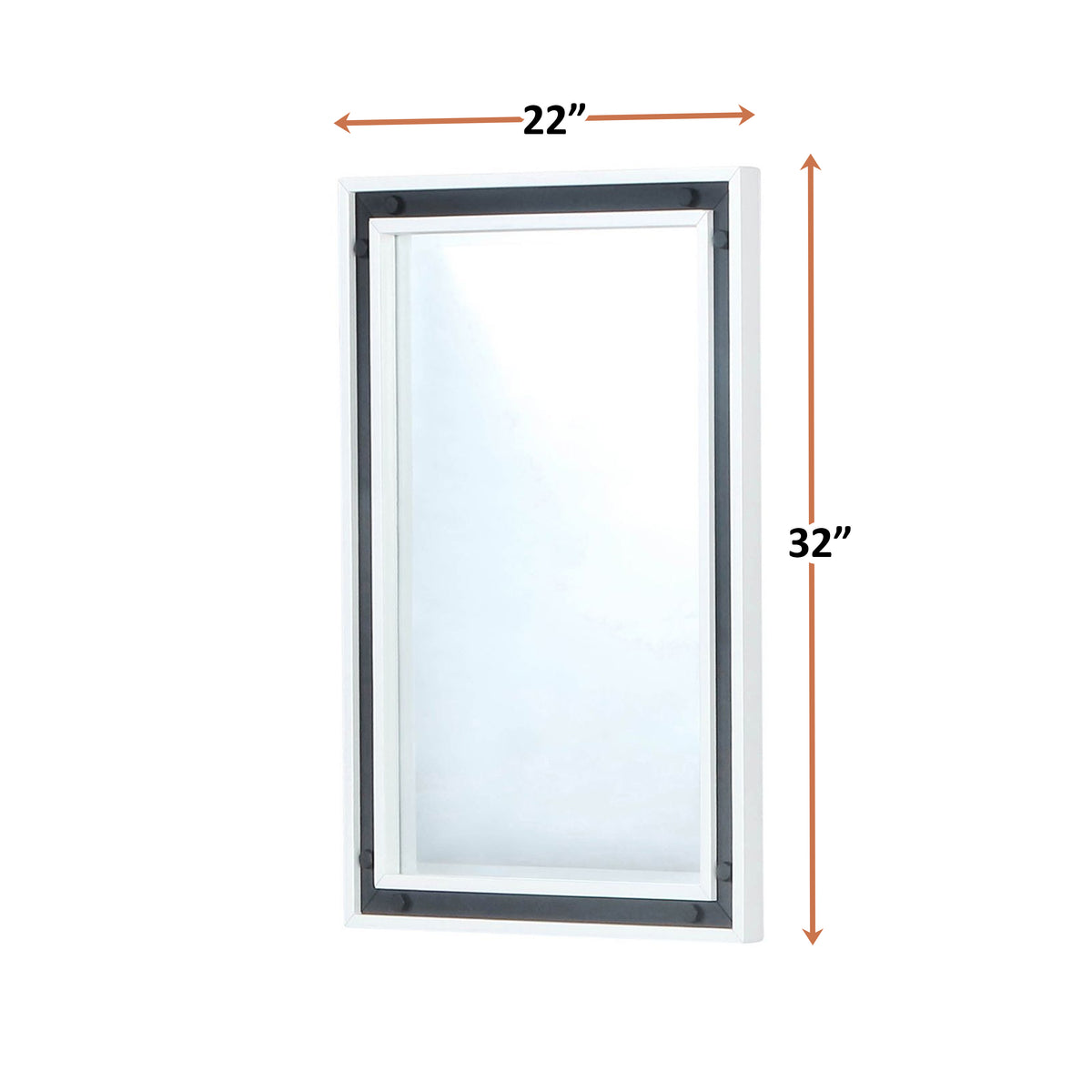 Lexora Ziva 22 in W x 32 in H White Mirror with Black Metal Inlay