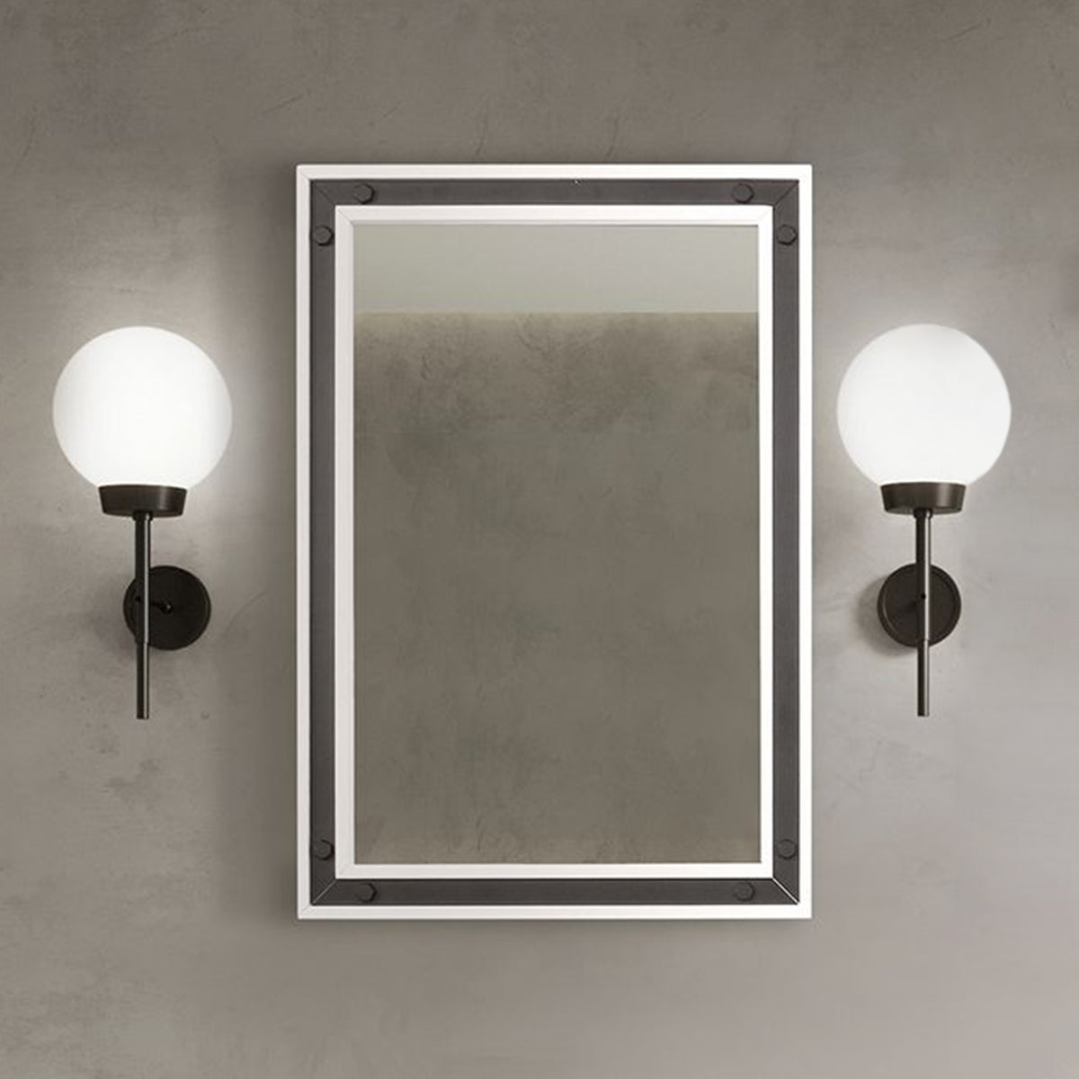 Lexora Ziva 22 in W x 32 in H White Mirror with Black Metal Inlay