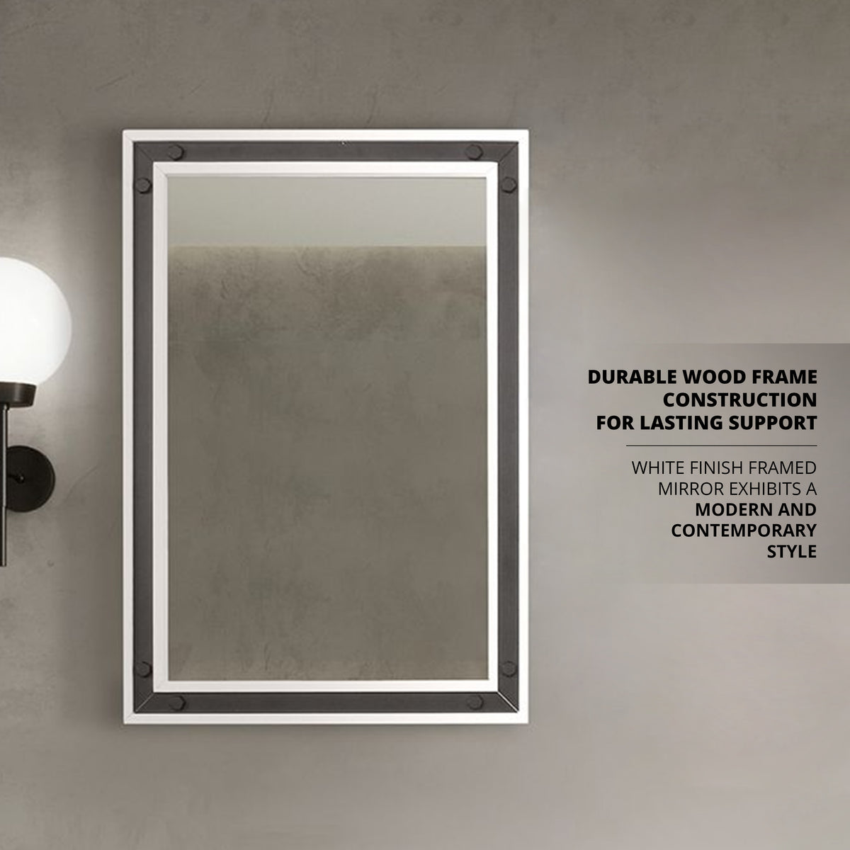 Lexora Ziva 22 in W x 32 in H White Mirror with Black Metal Inlay