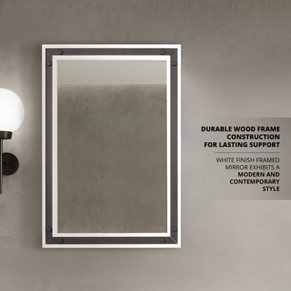 Lexora Ziva 22 in W x 32 in H White Mirror with Black Metal Inlay