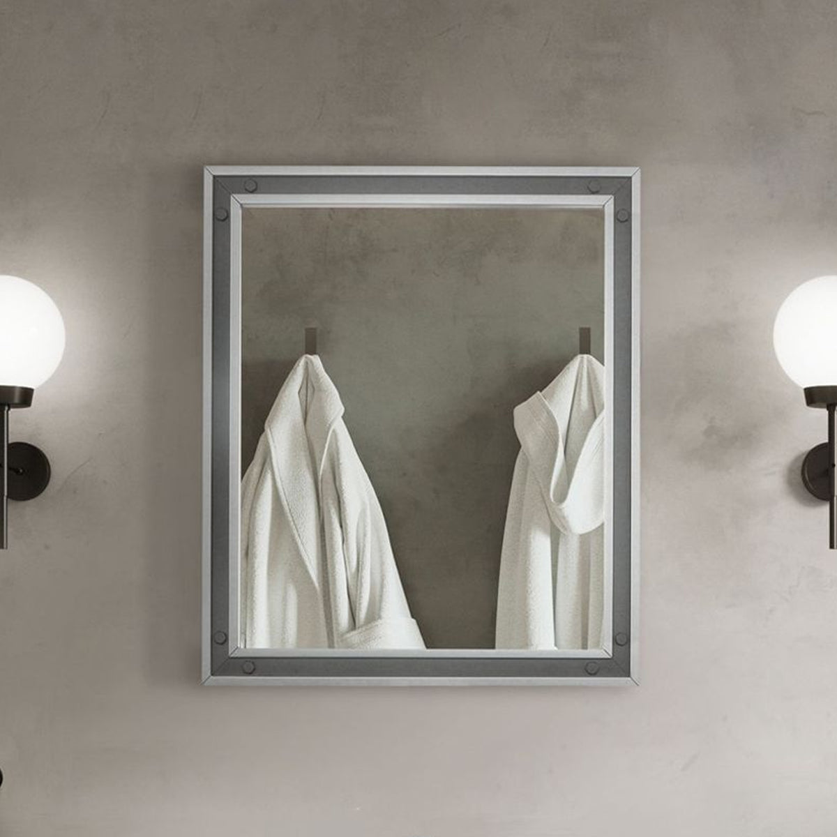 Lexora Ziva 28 in W x 32 in H Dark Grey Mirror with Black Metal Inlay