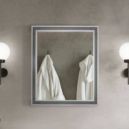Lexora Ziva 28 in W x 32 in H Dark Grey Mirror with Black Metal Inlay
