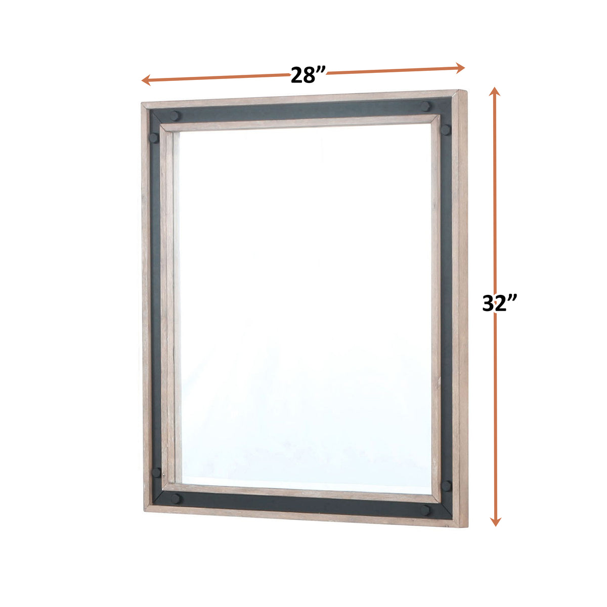 Lexora Ziva 28 in W x 32 in H Rustic Barnwood Mirror with Black Metal Inlay