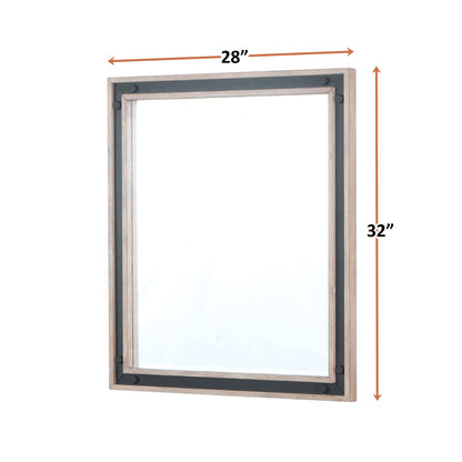Lexora Ziva 28 in W x 32 in H Rustic Barnwood Mirror with Black Metal Inlay