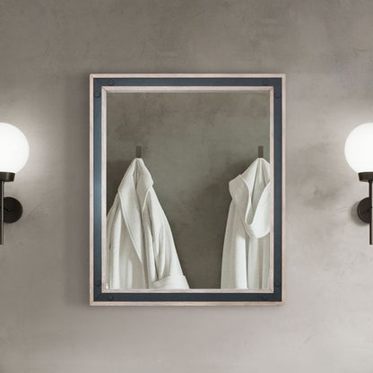 Lexora Ziva 28 in W x 32 in H Rustic Barnwood Mirror with Black Metal Inlay