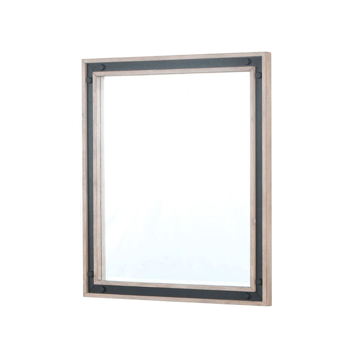Lexora Ziva 28 in W x 32 in H Rustic Barnwood Mirror with Black Metal Inlay