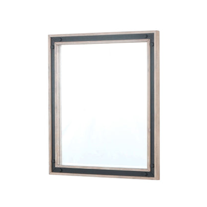 Lexora Ziva 28 in W x 32 in H Rustic Barnwood Mirror with Black Metal Inlay