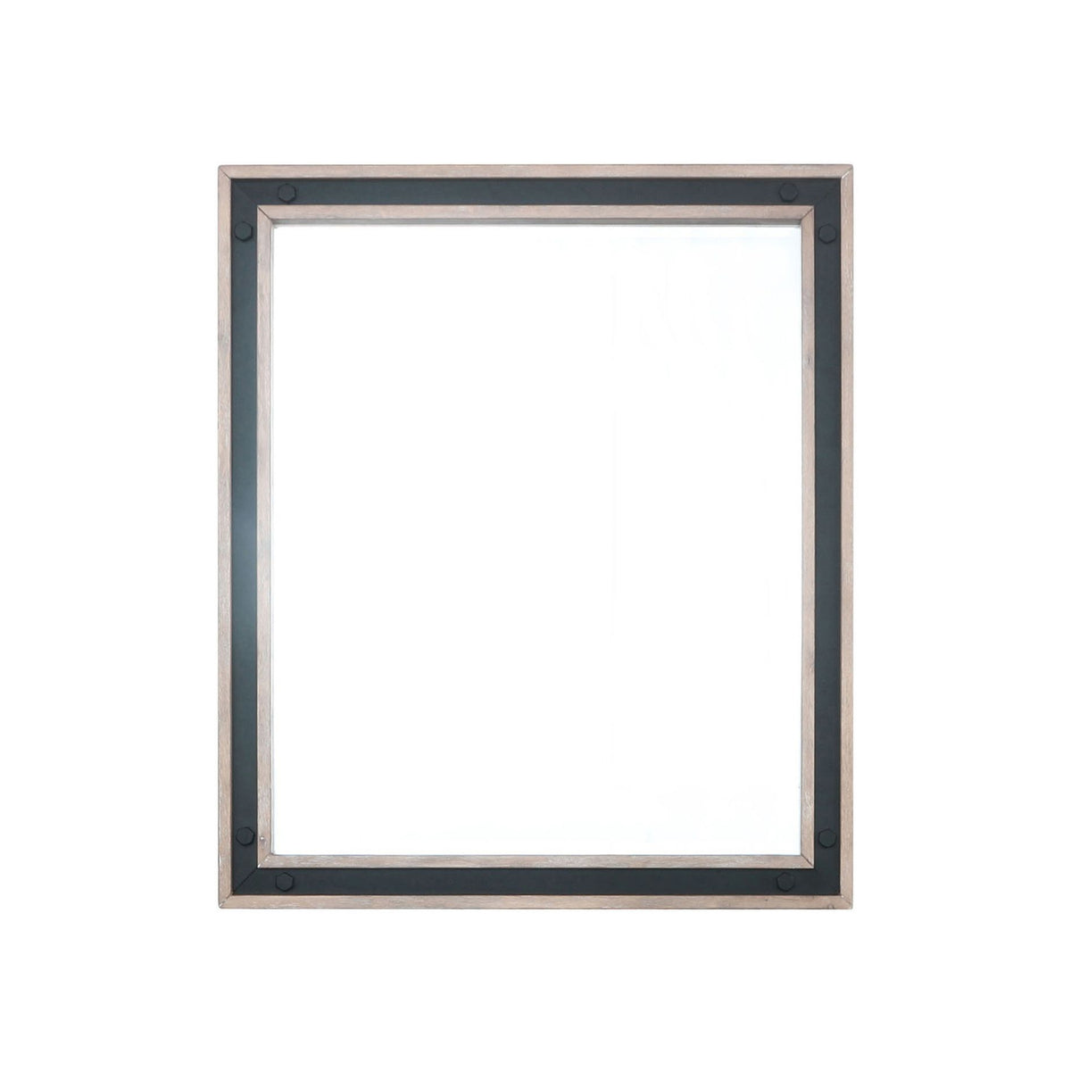 Lexora Ziva 28 in W x 32 in H Rustic Barnwood Mirror with Black Metal Inlay