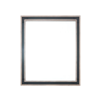 Lexora Ziva 28 in W x 32 in H Rustic Barnwood Mirror with Black Metal Inlay