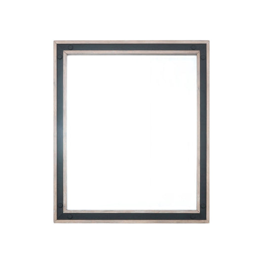 Lexora Ziva 28 in W x 32 in H Rustic Barnwood Mirror with Black Metal Inlay