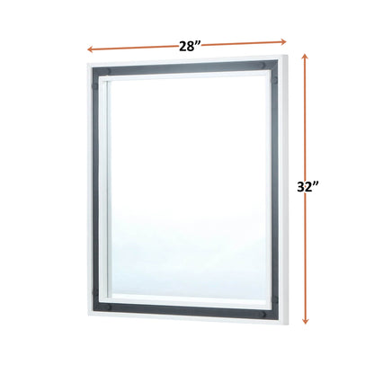 Lexora Ziva 28 in W x 32 in H White Mirror with Black Metal Inlay