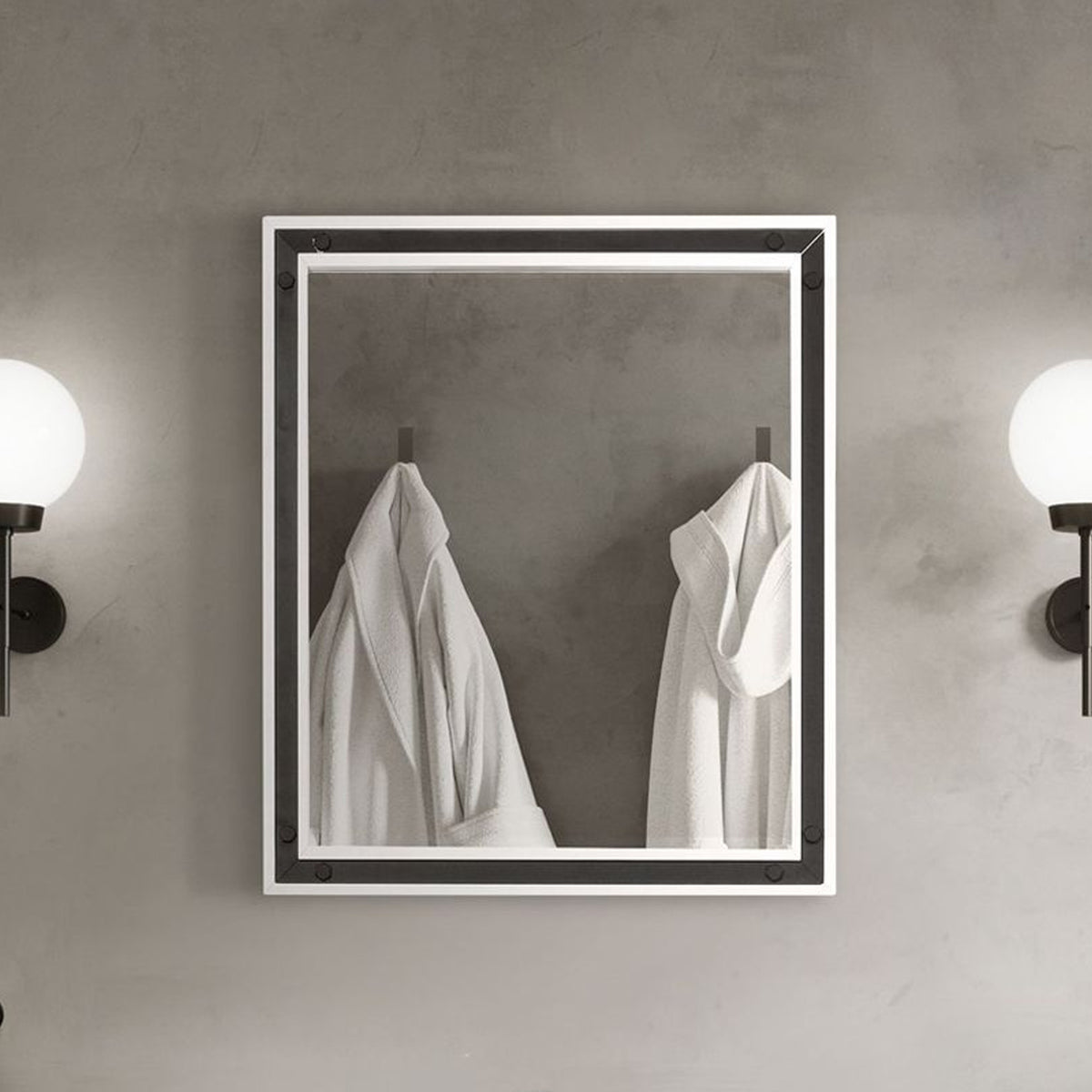 Lexora Ziva 28 in W x 32 in H White Mirror with Black Metal Inlay