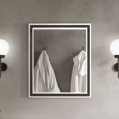 Lexora Ziva 28 in W x 32 in H White Mirror with Black Metal Inlay
