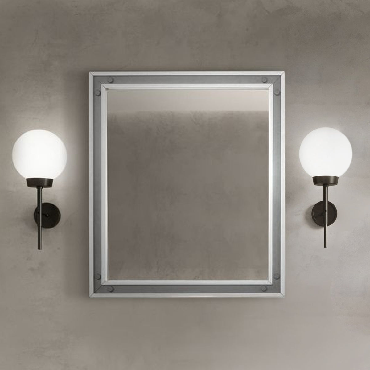 Lexora Ziva 30 in W x 32 in H Dark Grey Mirror with Black Metal Inlay
