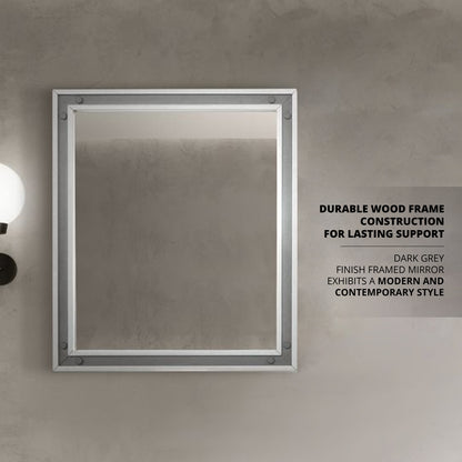 Lexora Ziva 30 in W x 32 in H Dark Grey Mirror with Black Metal Inlay