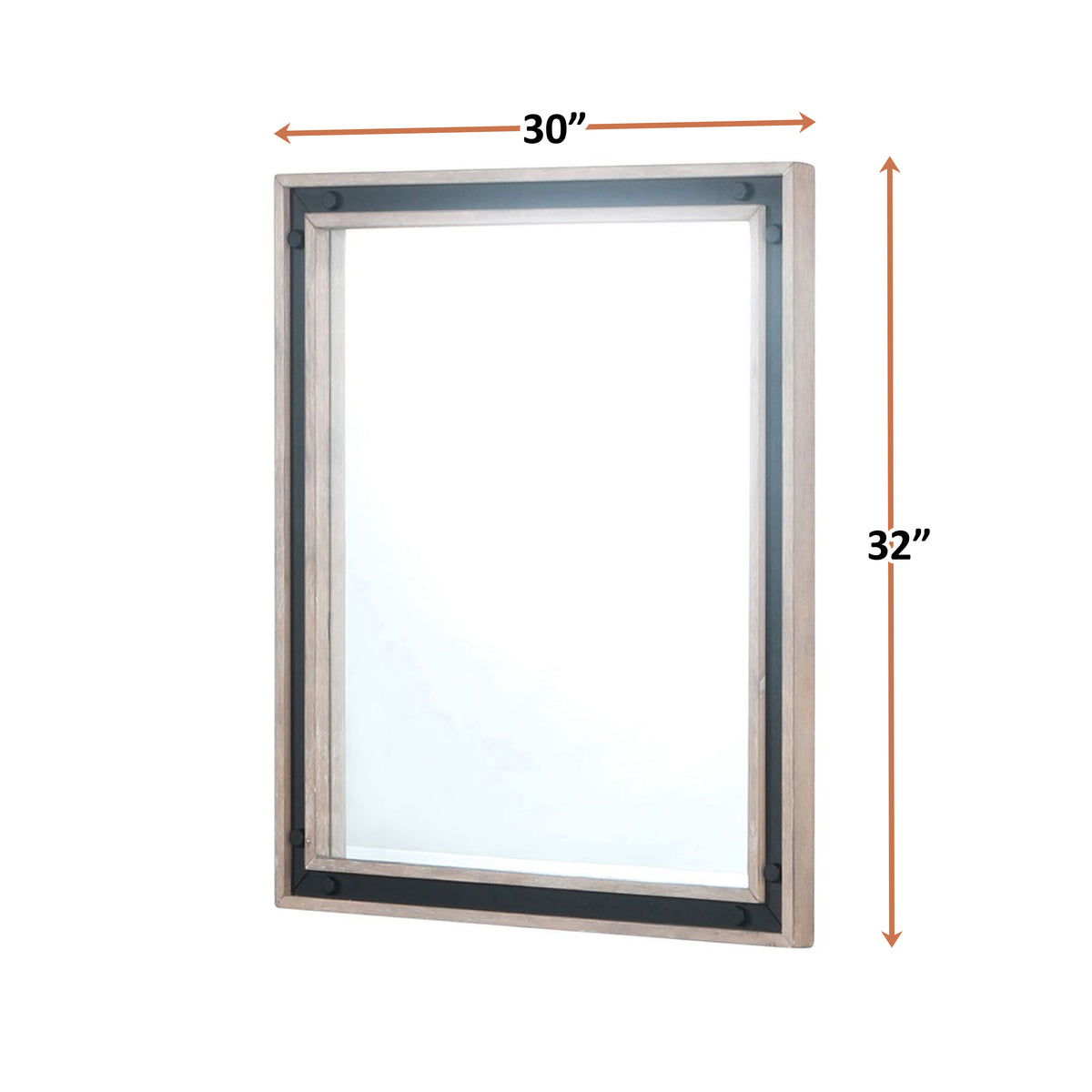 Lexora Ziva 30 in W x 32 in H Rustic Barnwood Mirror with Black Metal Inlay