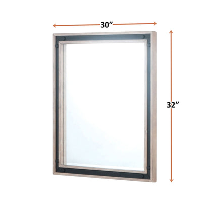 Lexora Ziva 30 in W x 32 in H Rustic Barnwood Mirror with Black Metal Inlay