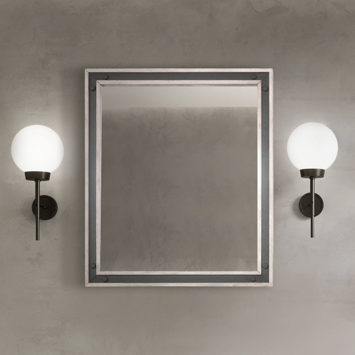 Lexora Ziva 30 in W x 32 in H Rustic Barnwood Mirror with Black Metal Inlay